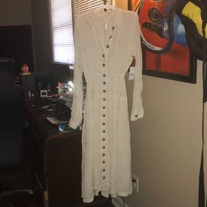 FREE PEOPLE RAW LINEN MIDI DRESS